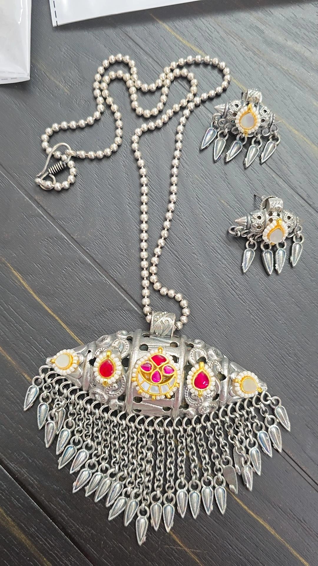 Barsha pachi kudan antique silver necklace
