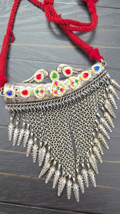 Urja pachi kundan antique fusion thread necklace