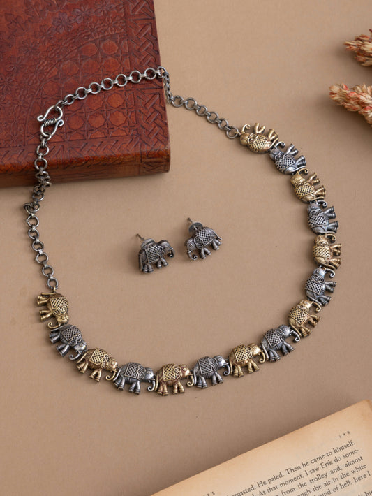 Sleek dual tone elephant choker