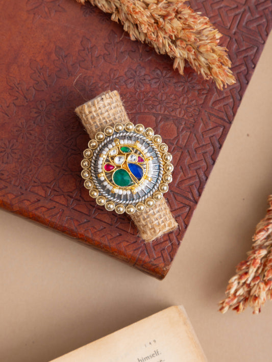 Pachi kundan Peacock ring
