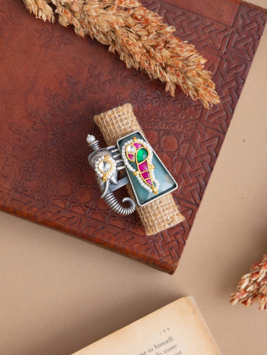 Pachi kundan elephant ring