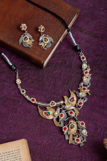 Pujan  fusion two tone pachi kundan bird heritage hasli
