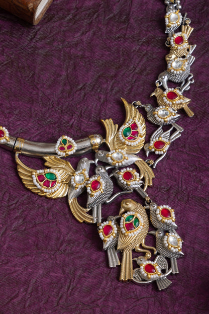Pujan  fusion two tone pachi kundan bird heritage hasli