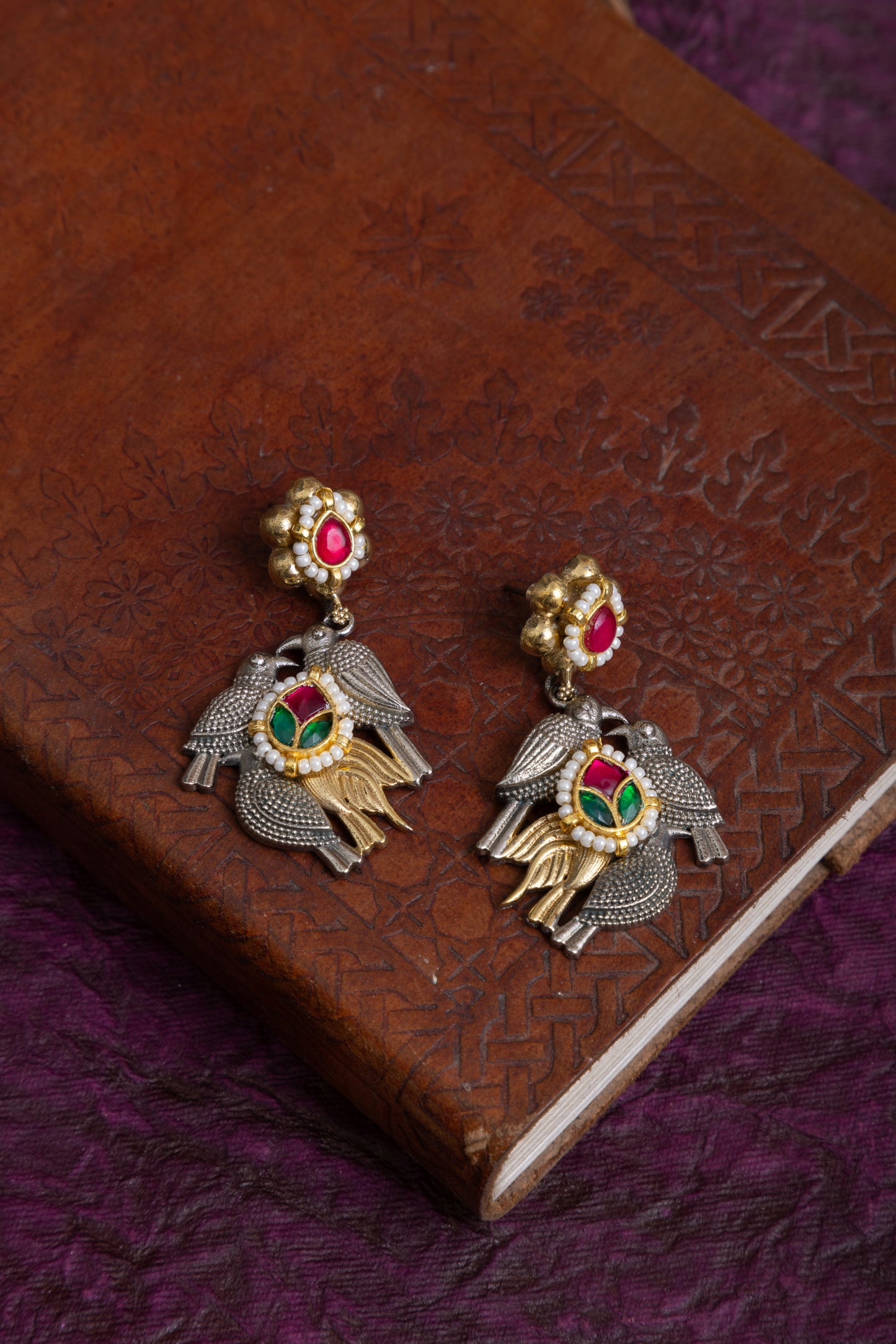 Pujan  fusion two tone pachi kundan bird heritage hasli