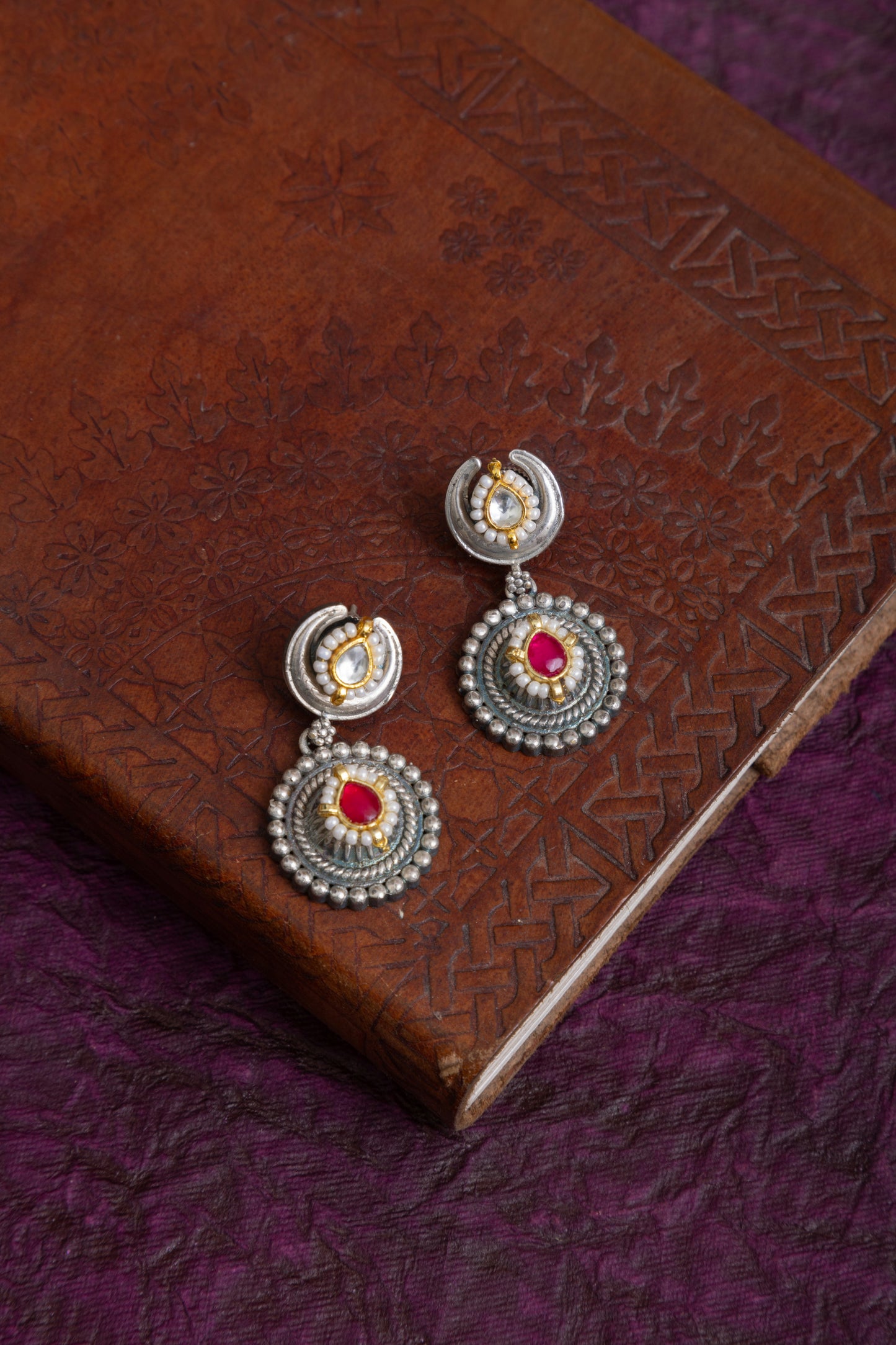 Seyyam antique stone fusion pachi kundan necklace