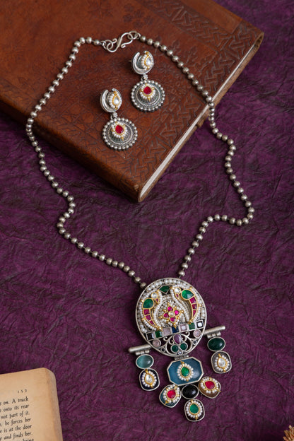 Seyyam antique stone fusion pachi kundan necklace