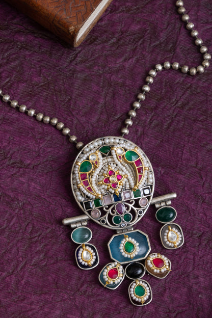 Seyyam antique stone fusion pachi kundan necklace