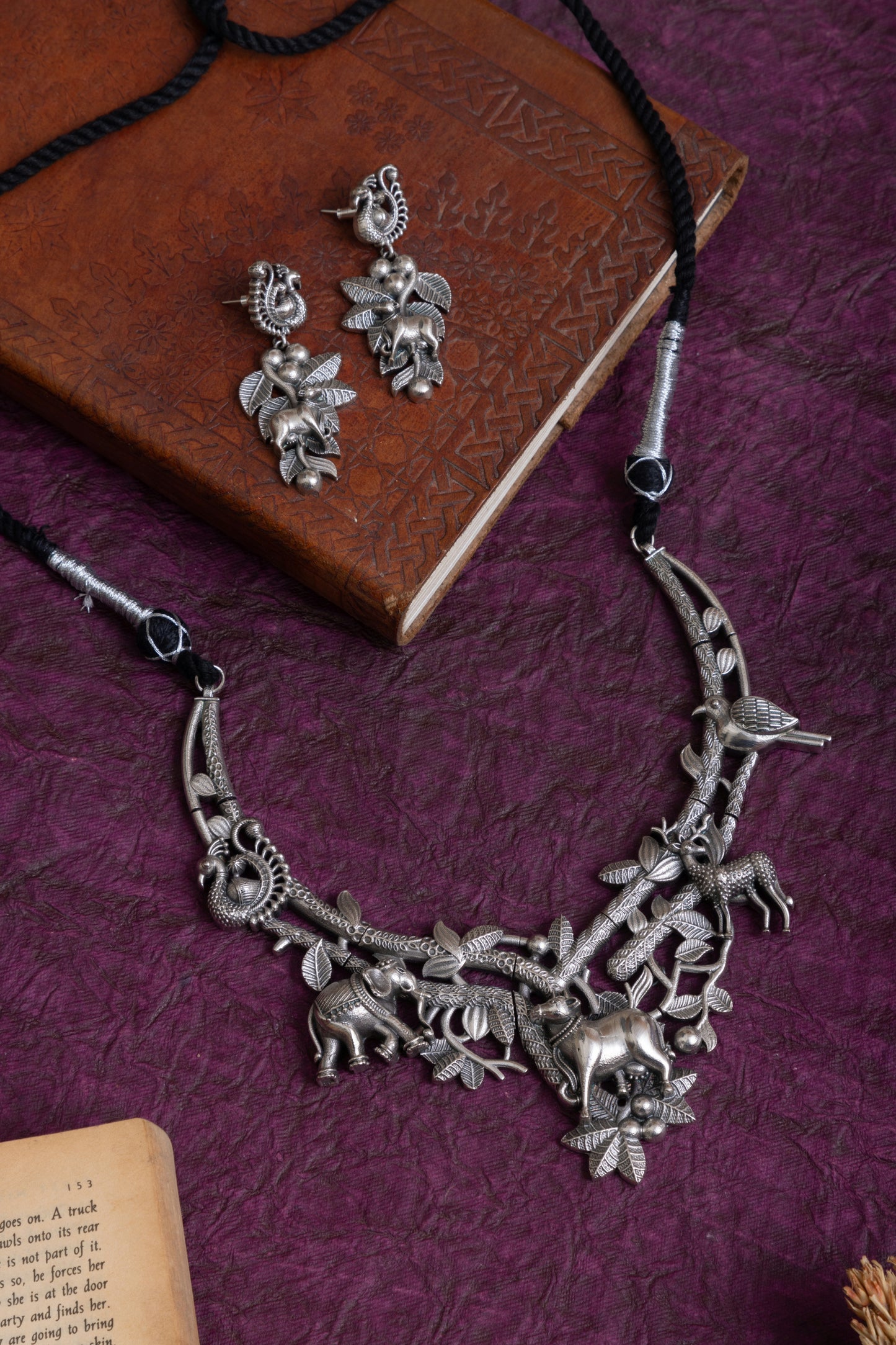 Paridhi antique silver tribal forest motif hasli choker
