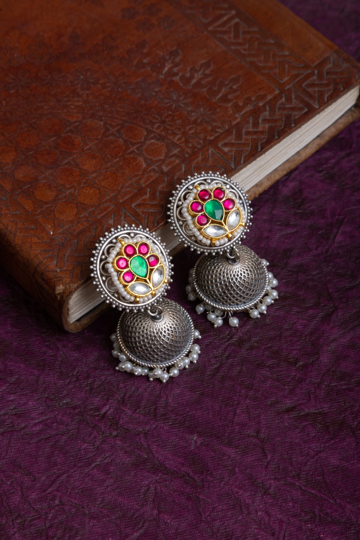 Biskita fusion two tone silver pachi jhumka