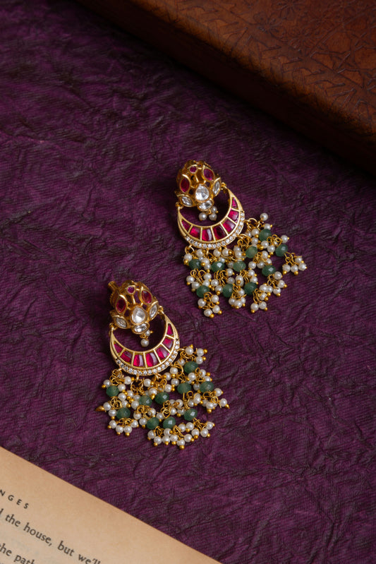 Shanti gold plated jadau kundan chandbali earrings