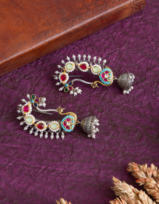 Camelia Peacock kundan earcuffs
