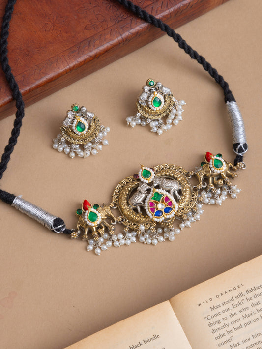 Pachi kundan elephant choker