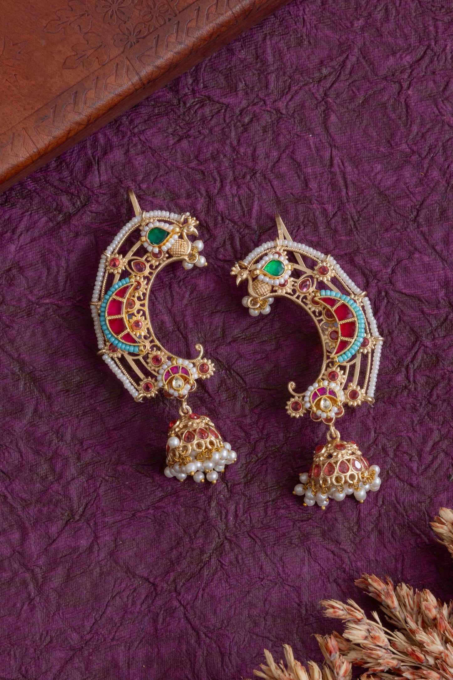 Gulmohar jhumki kundan earcuff