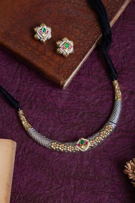 Hemant two tone pachi kundan hasli with earrings