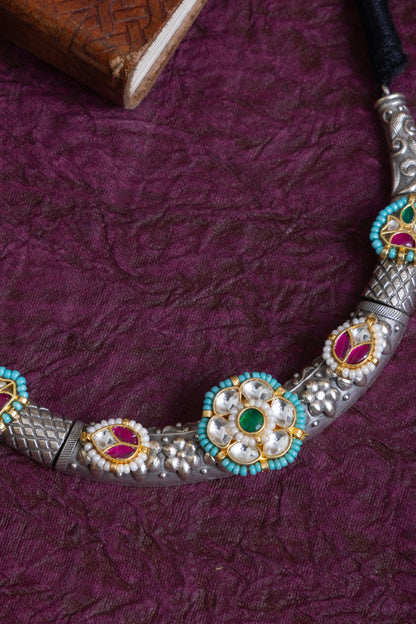 Bhavi silver pachi kundan hasli