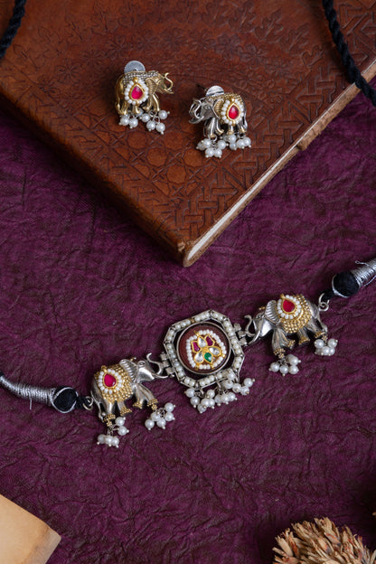 Sanu pachi kundan elephant choker with earrings