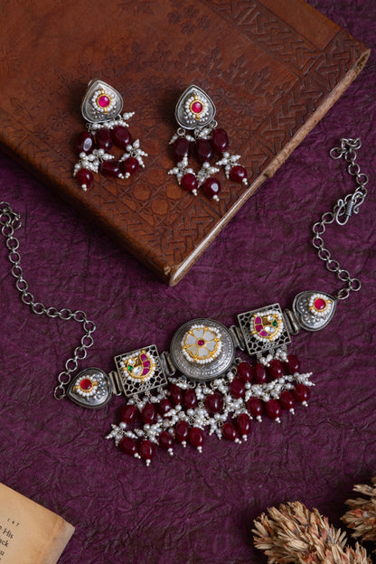 Kala pachi kundan pearl choker with earrings