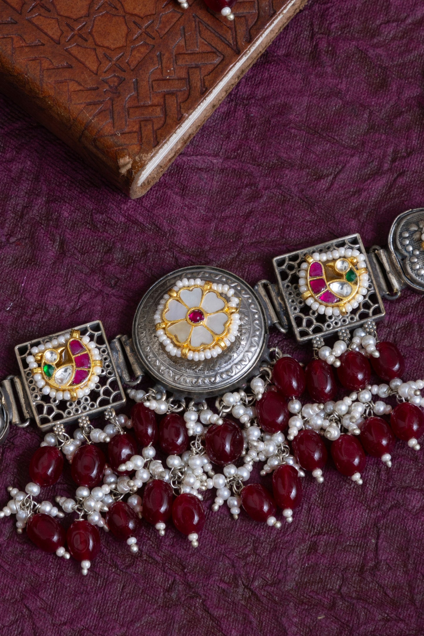 Kala pachi kundan pearl choker with earrings