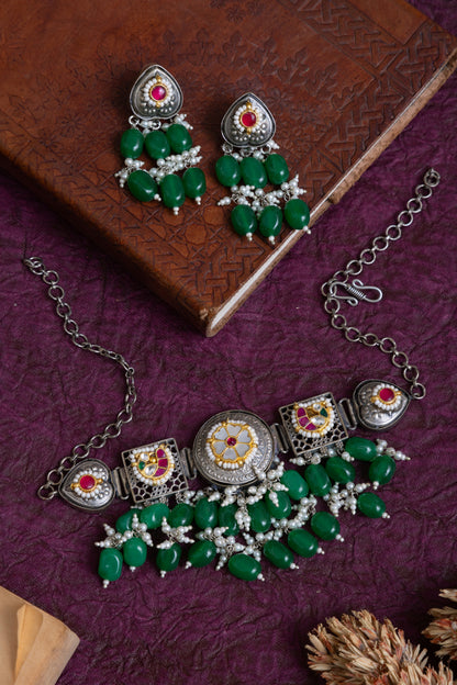 Kala pachi kundan pearl choker with earrings