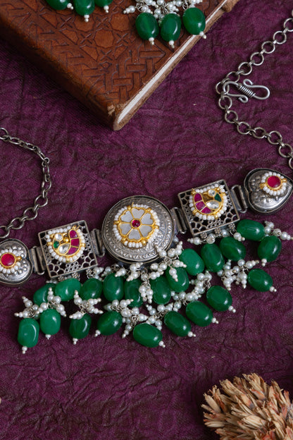 Kala pachi kundan pearl choker with earrings