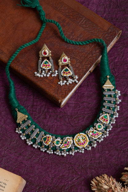 Archi pachi kundan thread choker with earrings
