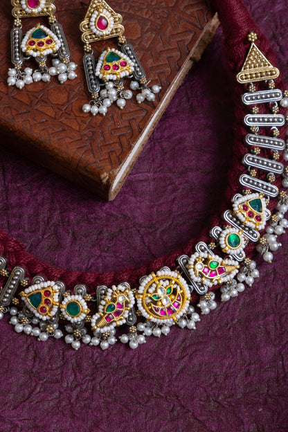 Archi pachi kundan thread choker with earrings