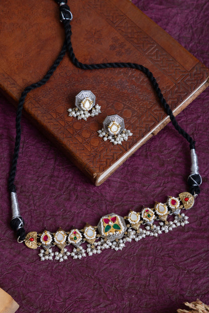 Koshy pachi kundan sleek choker with earrings