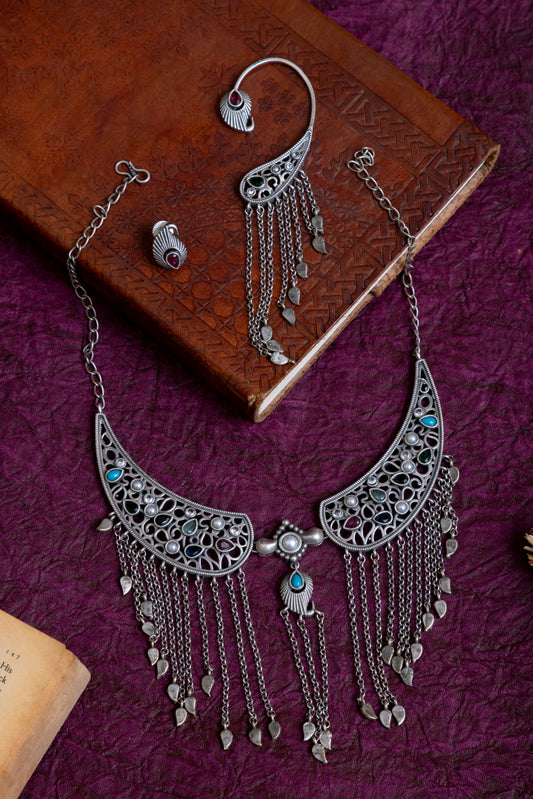 Manthena antique silver hasli style choker