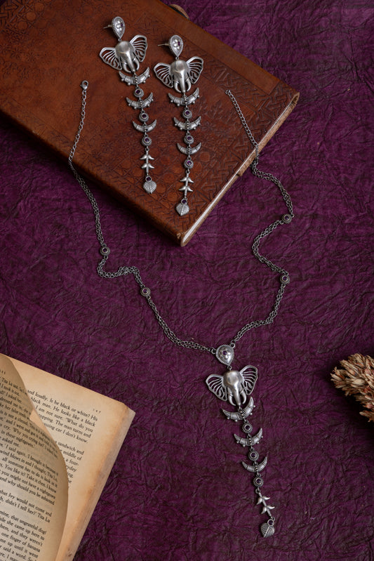 Nilam antique polish elephant necklace with earrings