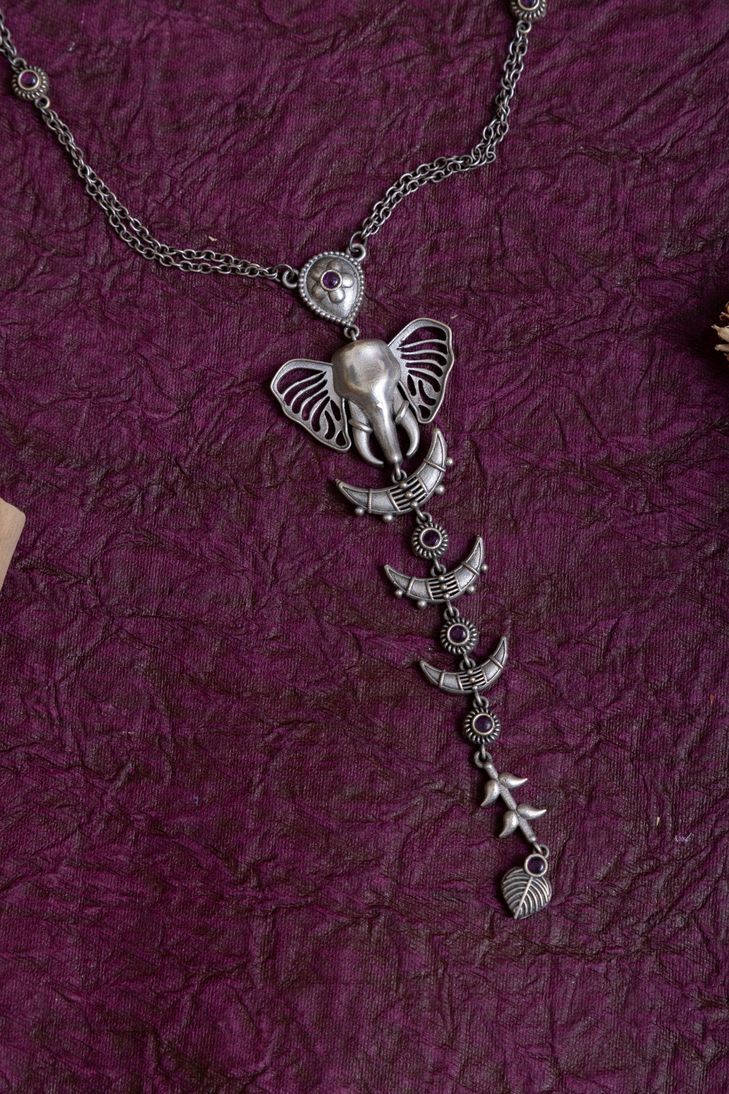 Nilam antique polish elephant necklace with earrings