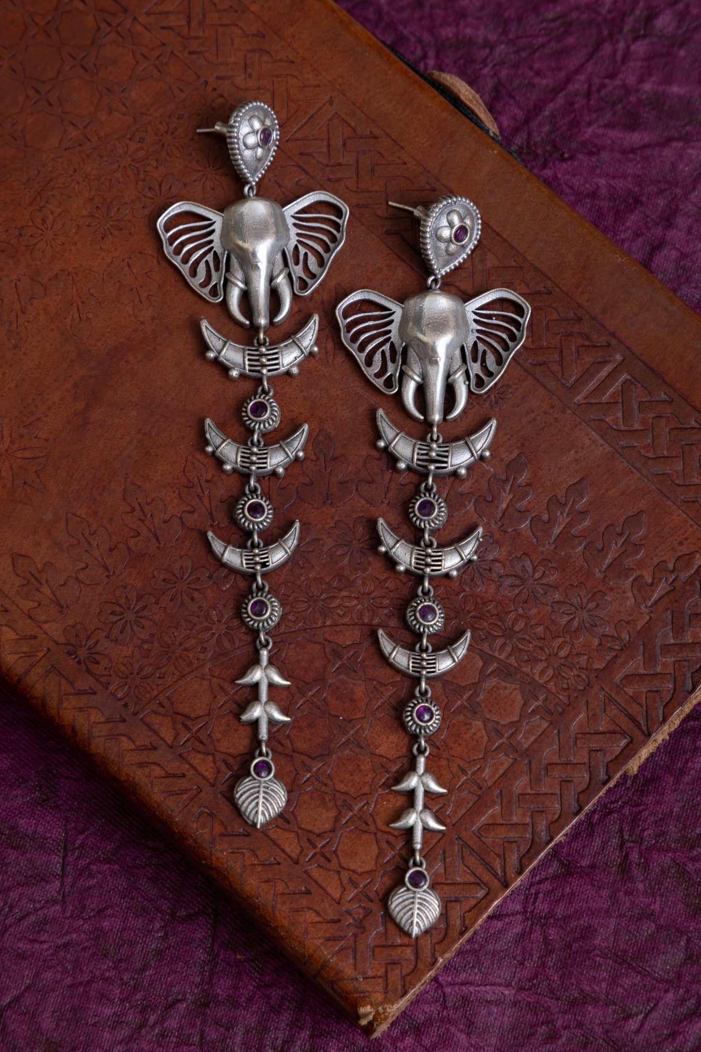 Nilam antique polish elephant necklace with earrings