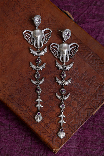 Nilam antique polish elephant necklace with earrings