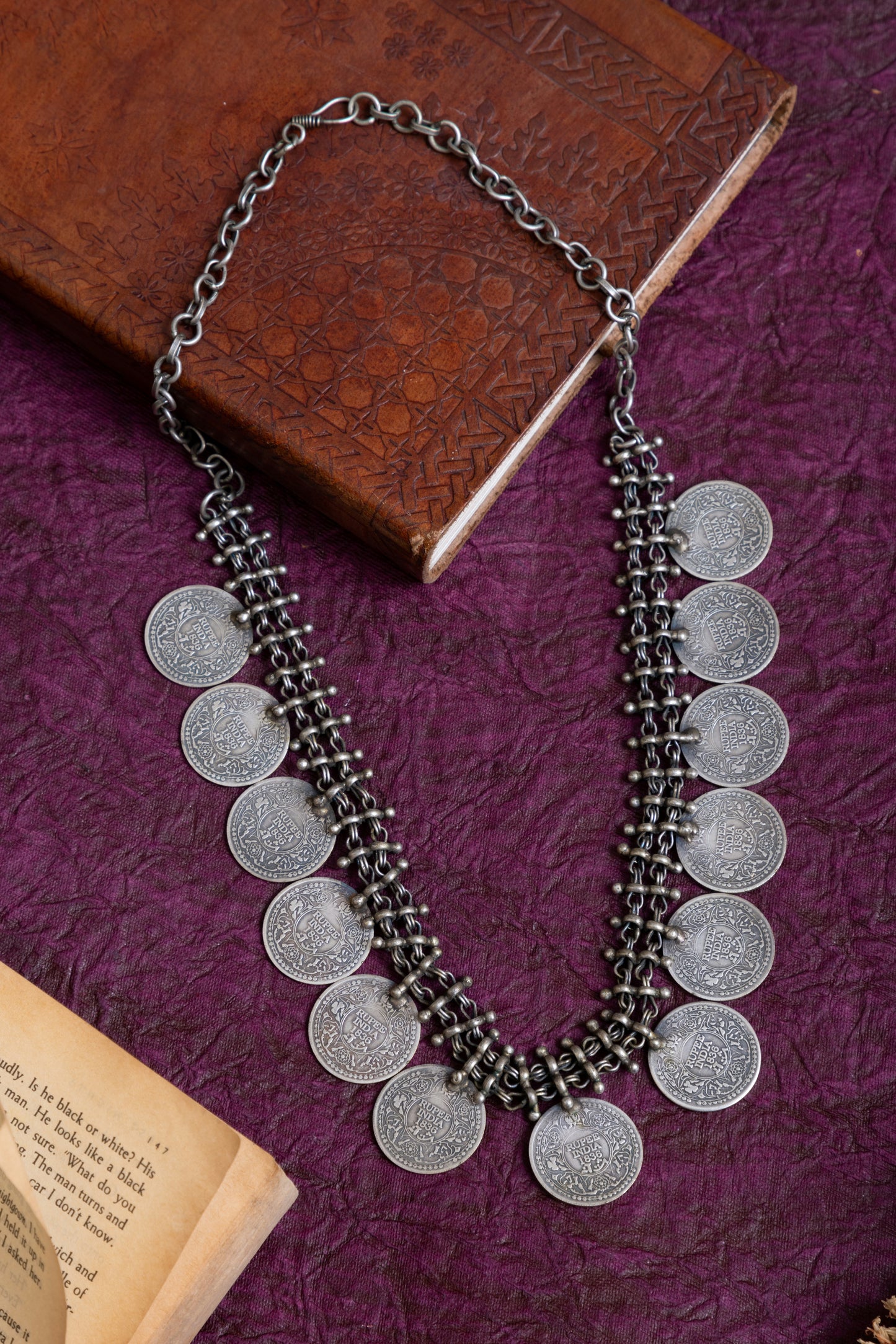 Indian rupee coin tribal antique necklace