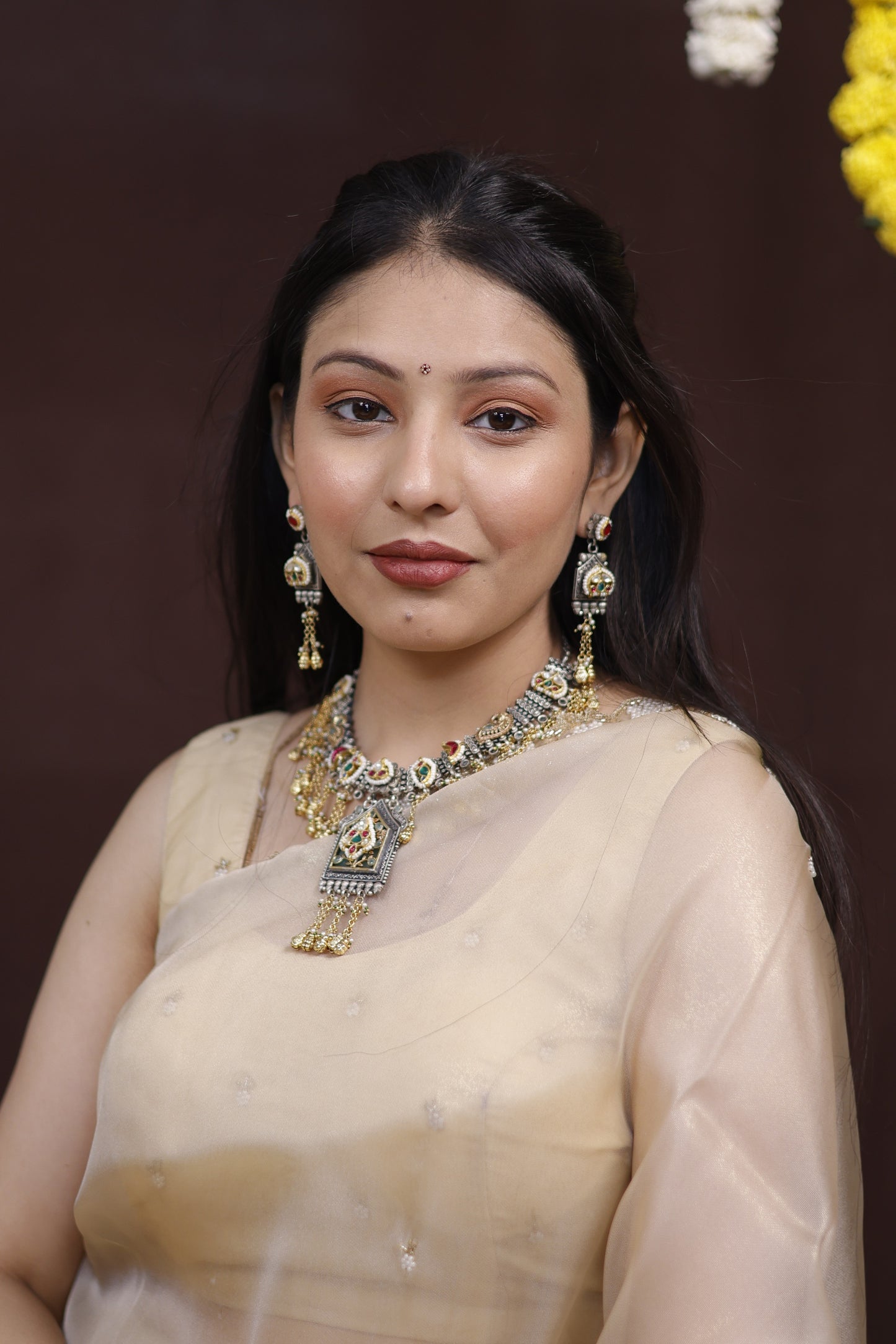 Lakshmi pachi kundan necklace