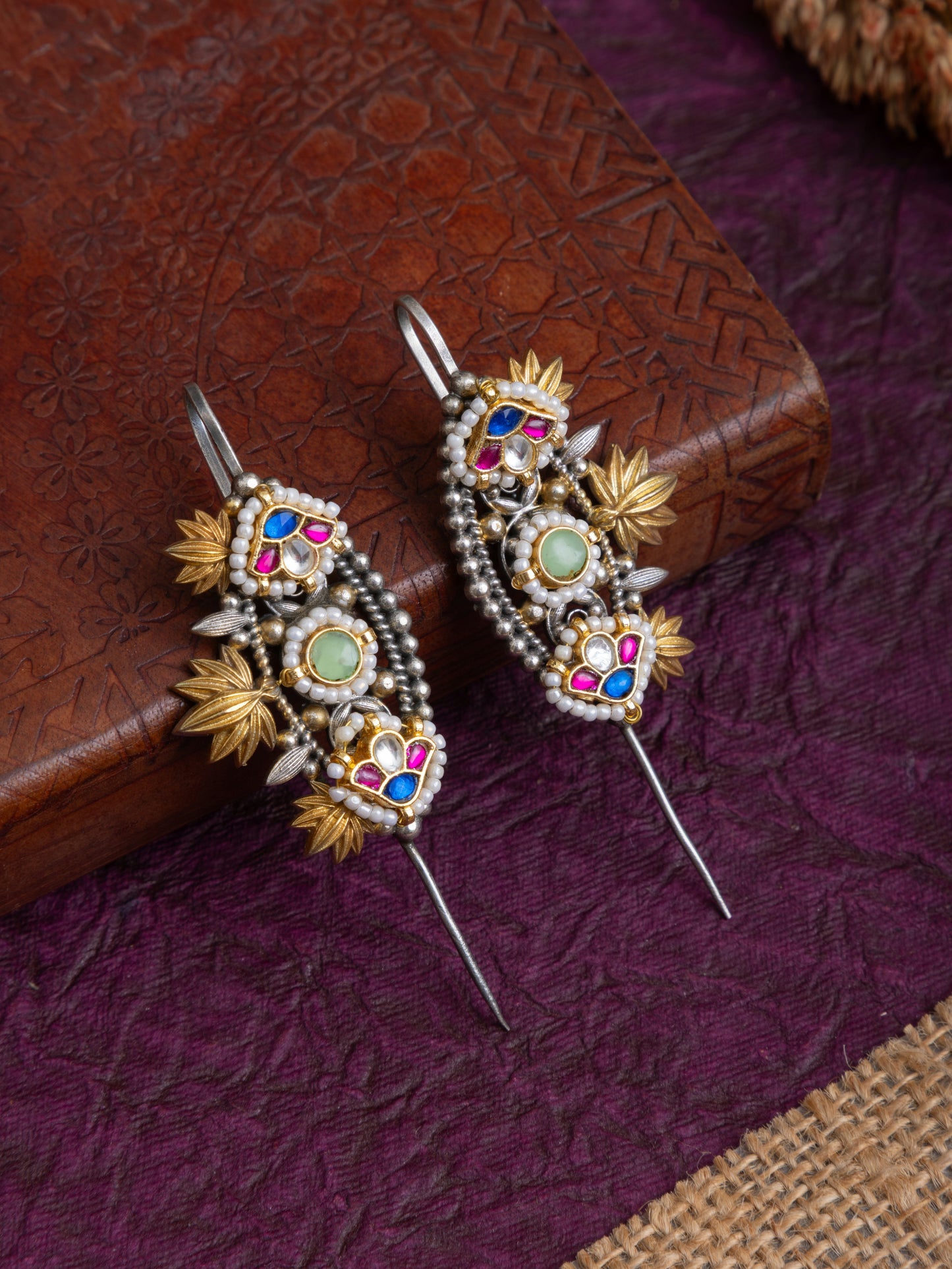 Ketki Needle kundan leaf earcuffs