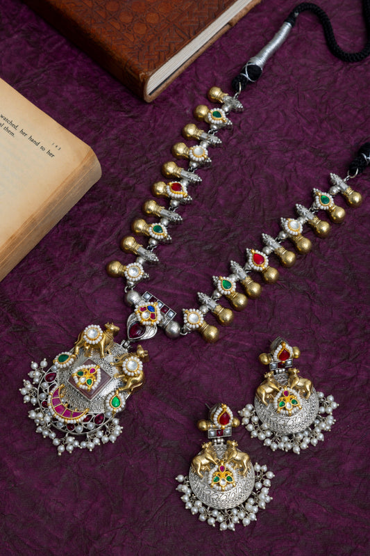 Cherry nandi pachi kundan necklace