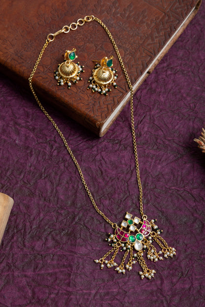 Shibani pachi kundan chain with jhumki