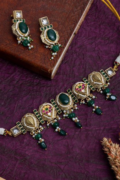 Rajat jadau golden choker