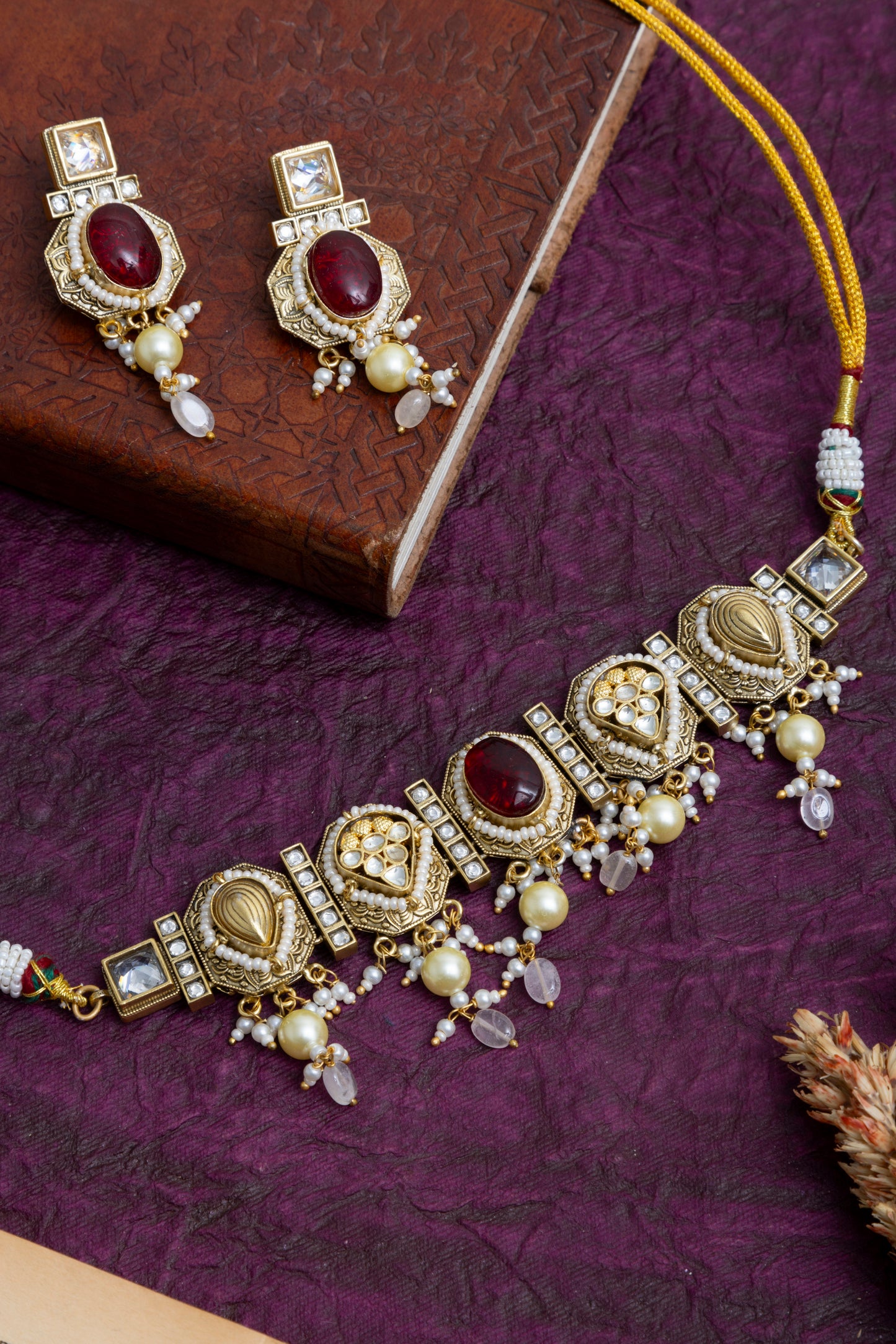 Rajat jadau golden choker