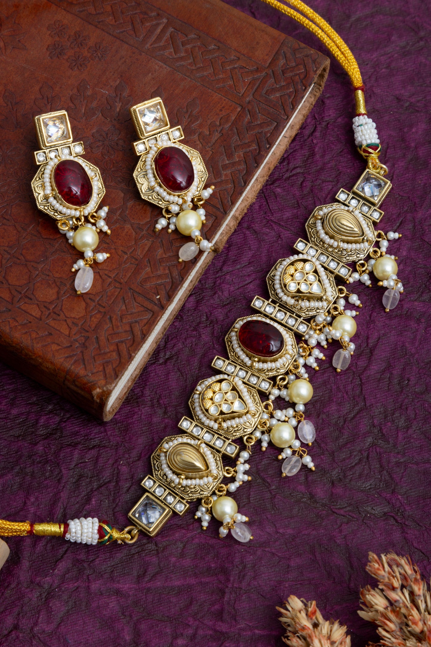 Rajat jadau golden choker