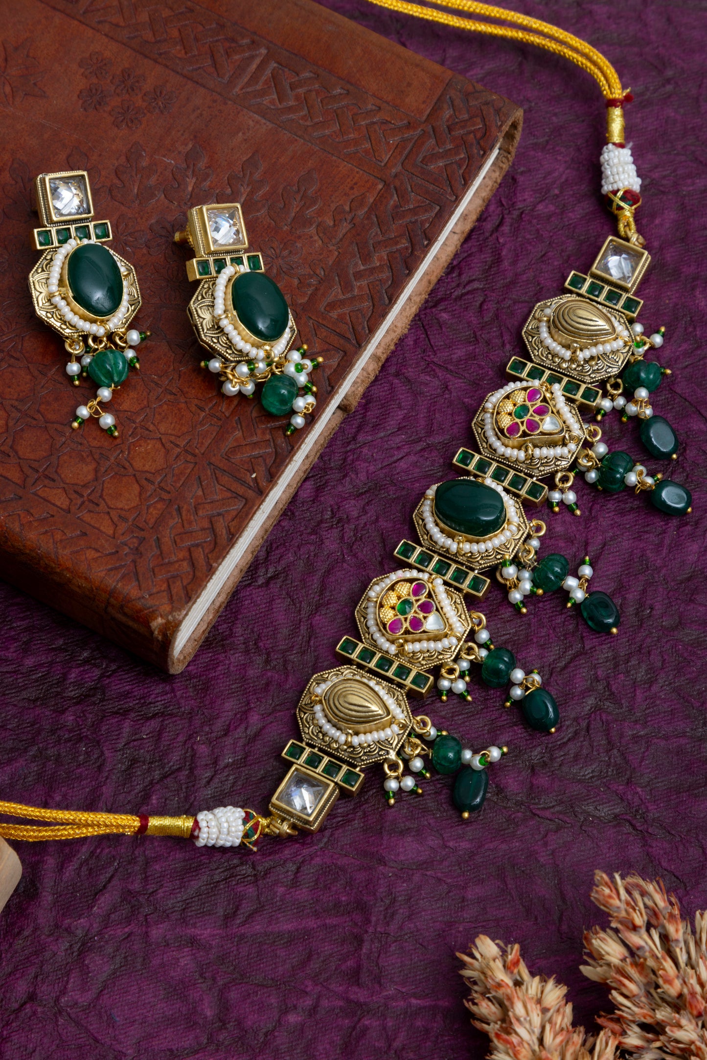 Rajat jadau golden choker