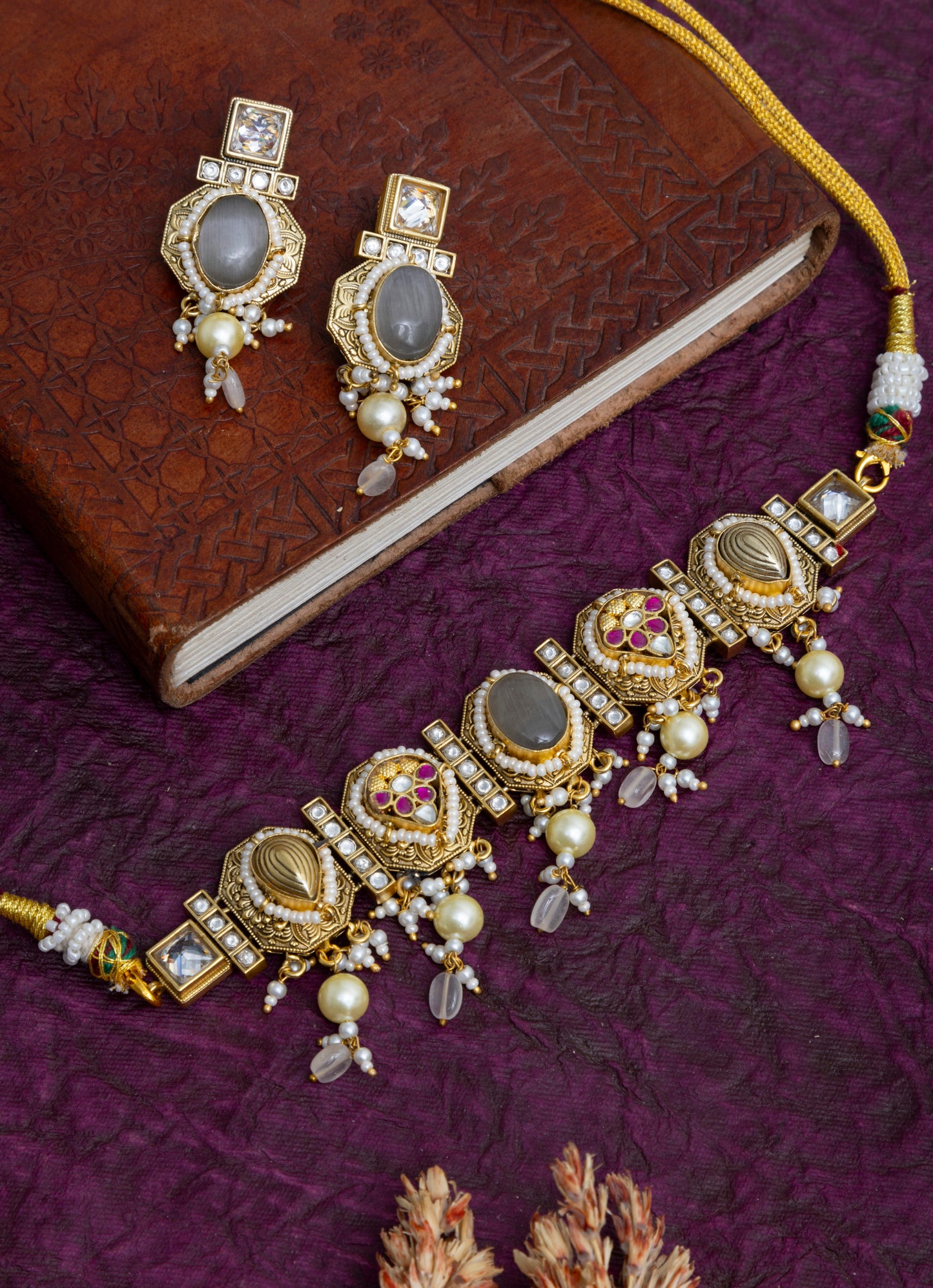 Rajat jadau golden choker