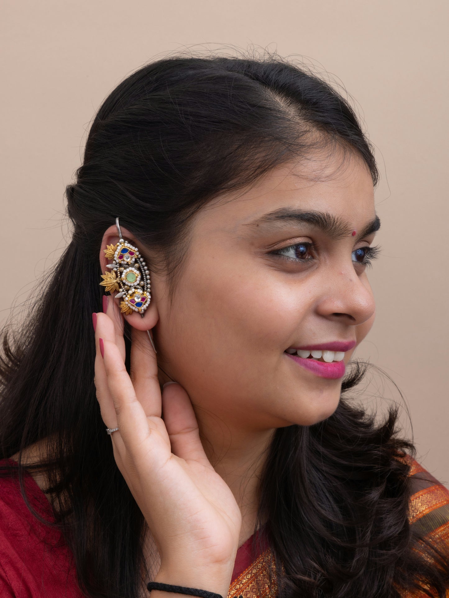 Ketki Needle kundan leaf earcuffs