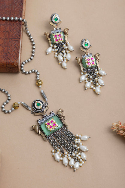 Bawri pachi kundan Peacock necklace