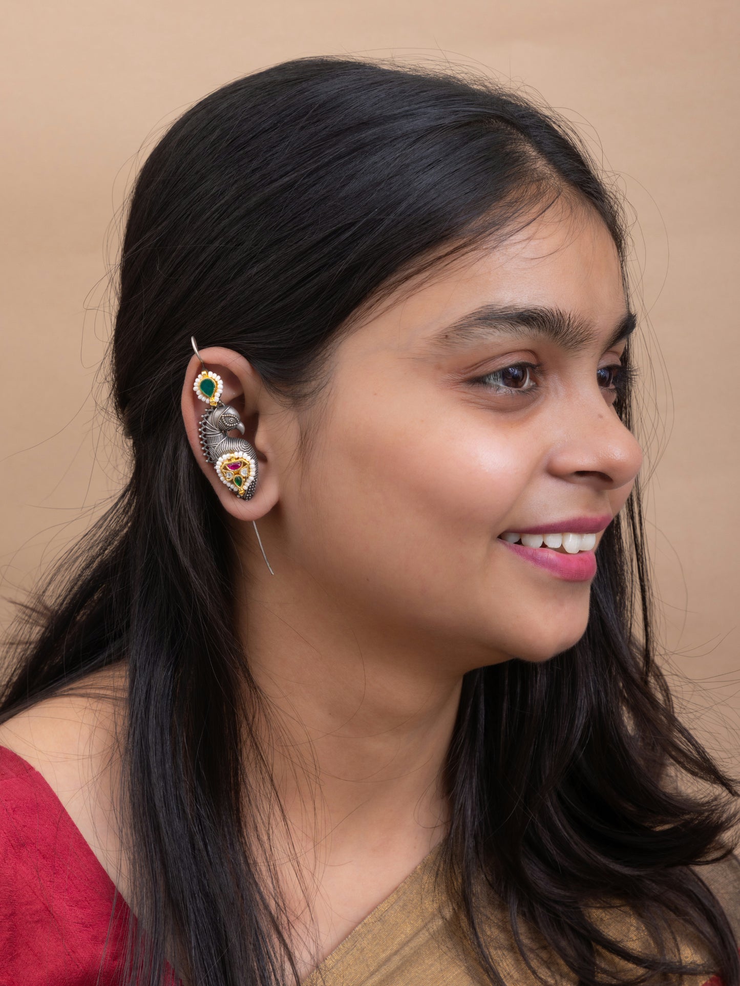 Chandri parrot needle kundan earcuff