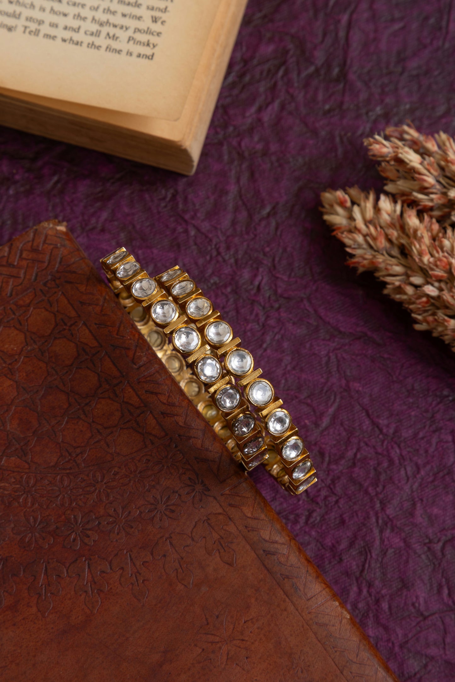 Rugaiya gold stone bangles pair