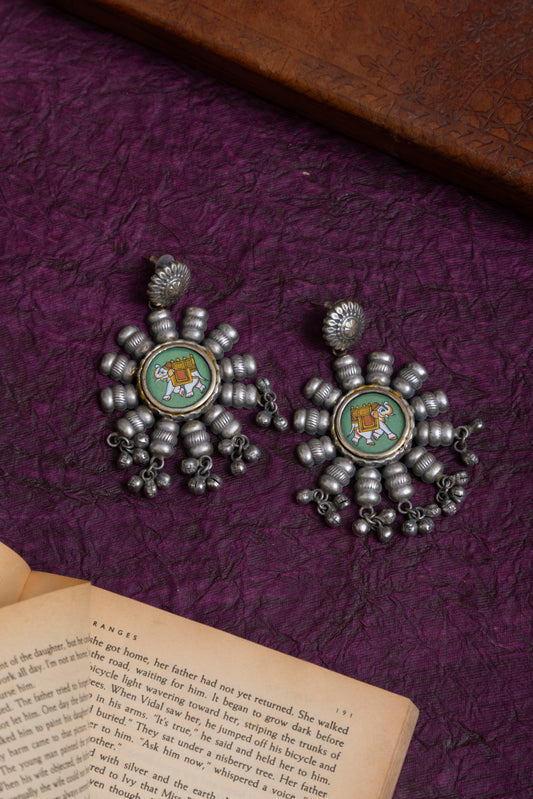Chakra tribal enamel pichwai art antique Earrings