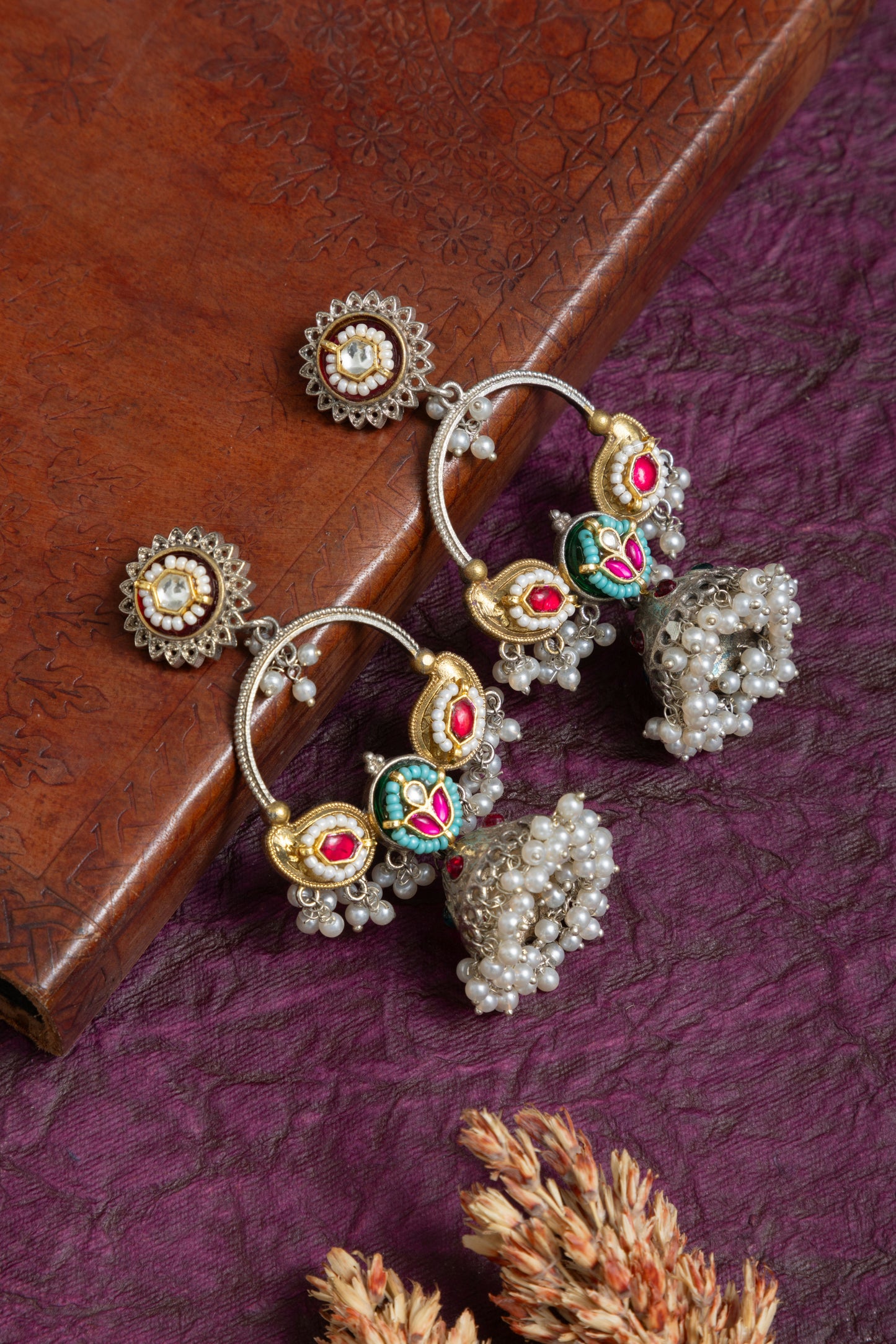 Devi pachi kundan jhumki chandbali