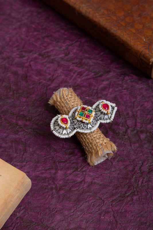 Kumar two tone fusion pachi kundan ring