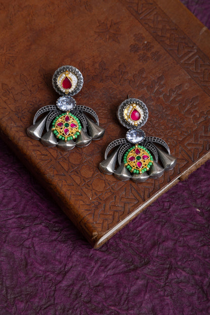 Sahiba silver fusion pachi kundan necklace